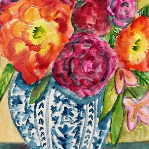 Original Watercolor Painting - Flowers in a Vase - Etsy