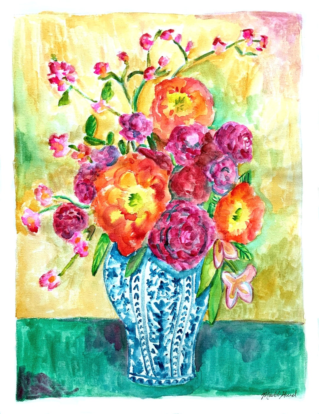 Original Watercolor Painting - Flowers in a Vase - Etsy