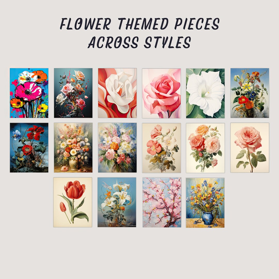 Set of 16 Flower Wall Prints for Home Decor Digital Etsy
