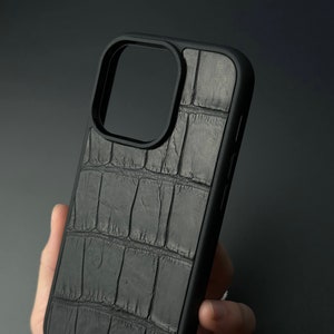Custodia in pelle naturale di coccodrillo nero per iPhone 16 Pro Max iPhone 15 Pro Max, 15 Plus, 14 Pro, 14 Plus, 13 Pro Max, 13 mini, 12 Pro, 12, 11