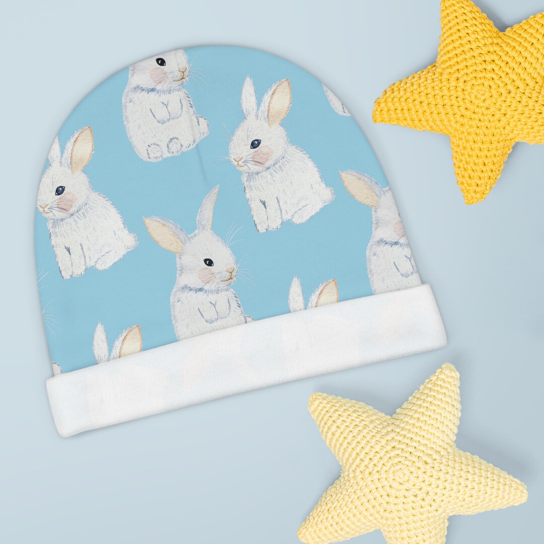 Baby Blue Beanie, Rabbits, Infant Beanie, Baby Winter Hat, Infant Knit Hat Etsy