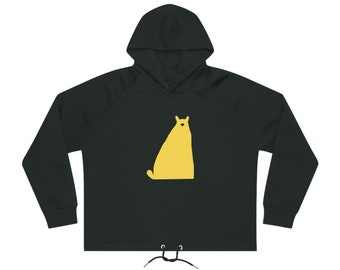 Cropped Hoodie, Cat Sweatshirt Black, Warm sweatshirt, Cat Sweater, Black Cropped Hoodie, Sherpa Hoodie