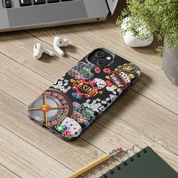 Casino iPhone Case For The Vegas Loving Casino Enthusiast Phone Case With Casino Collage Poker Phone Case With Black Background