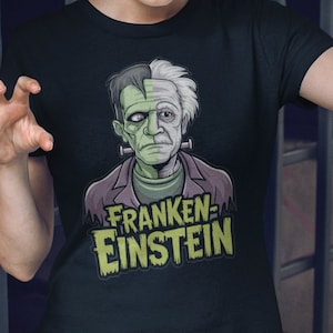 Franken-Einstein: A Quirky Fusion of Frankenstein and Albert Einstein, Halloween, Science, Trick or Treat, Unisex Softstyle T-Shirt