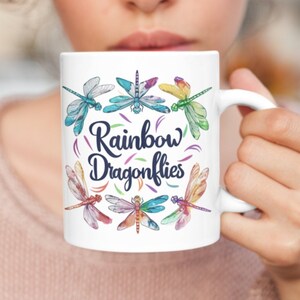 Rainbow Dragonflies Delight, Fantasy Art, Coffee Cup, Colorful Art,  Dragonfly Art, Nature in Color, Ceramic Mug, 11oz