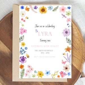 Editable Floral Party Invitation | Girly Cute Printable | Instant Download | Colourful Birthday Invite | Bees Party Invite | Flowers invite