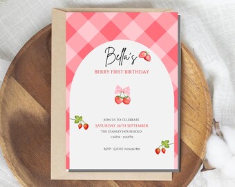 Berry First Birthday Invitation, Strawberry 1st Birthday Invite, Summer Birthday Invitation, Berry 1st Birthday Invite, Spring, Template