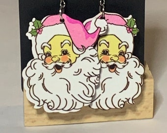 Santa Baby Vintage Inspired Earrings - Pink Santa - Christmas Earrings - Santa Earrings - Christmas Jewelry - Santa Jewelry