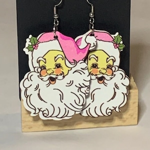 Santa Baby Vintage Inspired Earrings - Pink Santa - Christmas Earrings - Santa Earrings - Christmas Jewelry - Santa Jewelry