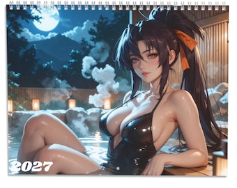 2027 Dark Anime Waifu Wall Calendar, Gothic Shrine Maiden Pin Up Art
