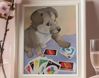 Funny Dog Wall Art Print, Game Room Decor, Card Player Gift, Digital Download