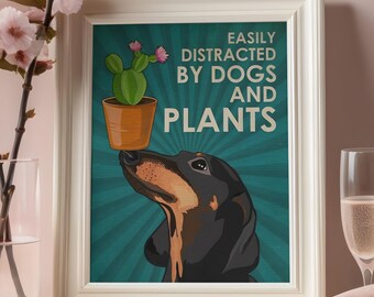 Easily Distracted By Dogs And Plants Printable, Funny Quote Wall Art, Dog Lover & Plant Lover Decor, Home Office Poster, Digital Download