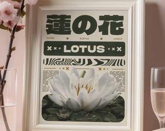 Lotus Flower Wall Art Print, Botanical Zen Decor, Japanese Style Poster, Minimalist Nature Artwork, Digital Download