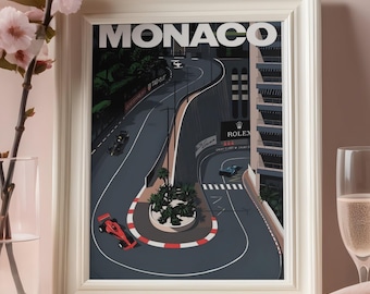 Monaco Racing Poster, Street Circuit Motorsport Wall Art, Vintage Travel Print, Modern Minimalist Car Decor, Digital Download