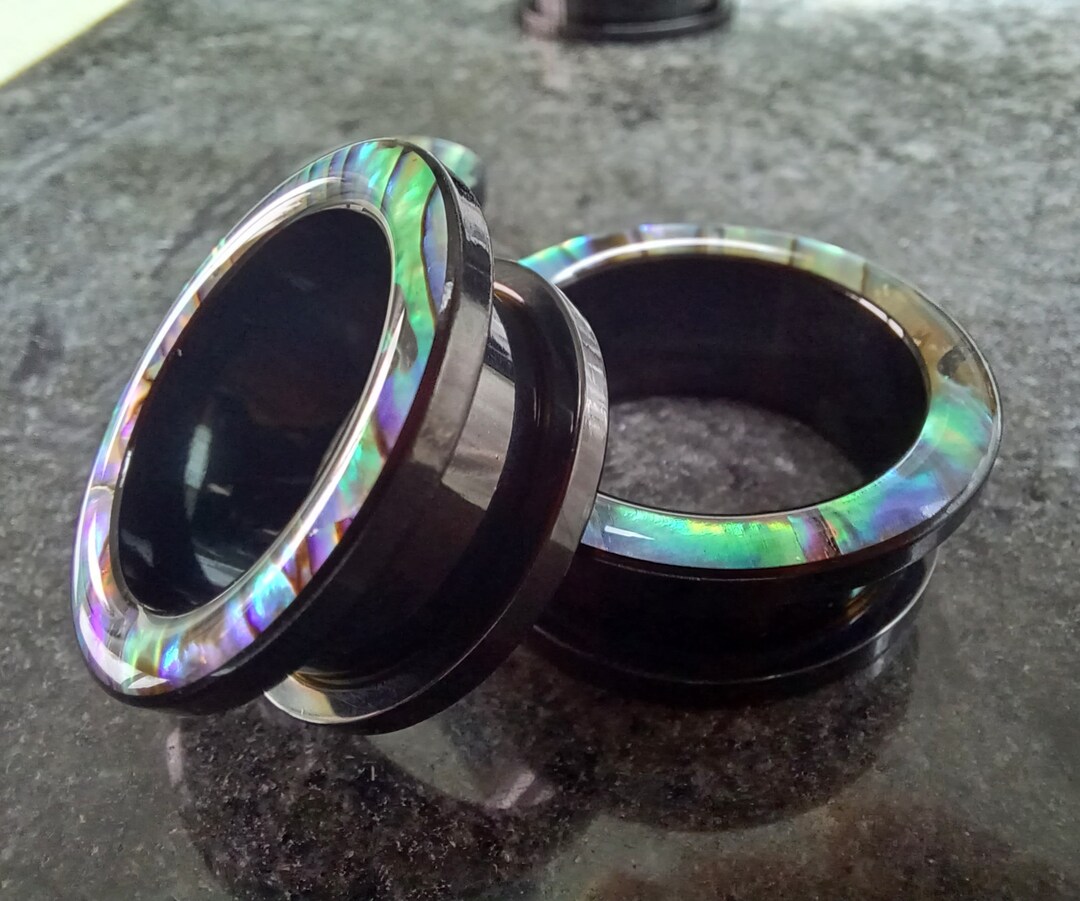Black Titanium ION Abalone Shell Screw Ear Plug Plugs Surgical Steel ...