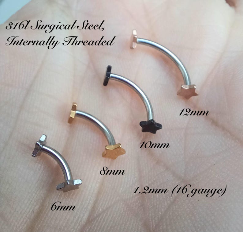 316l Surgical Steel STAR Vertical Labret, Eyebrow Bar, Rook Piercing ...