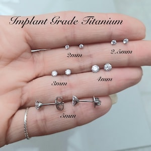 Beautiful Implant Grade Titanium Crystal CZ Stud Earrings Pair Prong Studs Silver Grade 23 Titanium Initial Piercing ASTM F-136