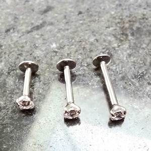 Beautiful Implant Grade Titanium Internally Threaded 1.2mm 1mm CZ Prong Tragus Bar Cartilage Piercing Gold or Silver Upper Ear Grade 23