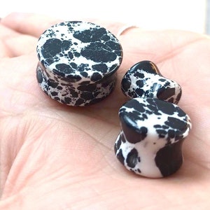 Stone Ear Plug Black and White Turquoise Double Flare Ear Plug Flesh Tunnel