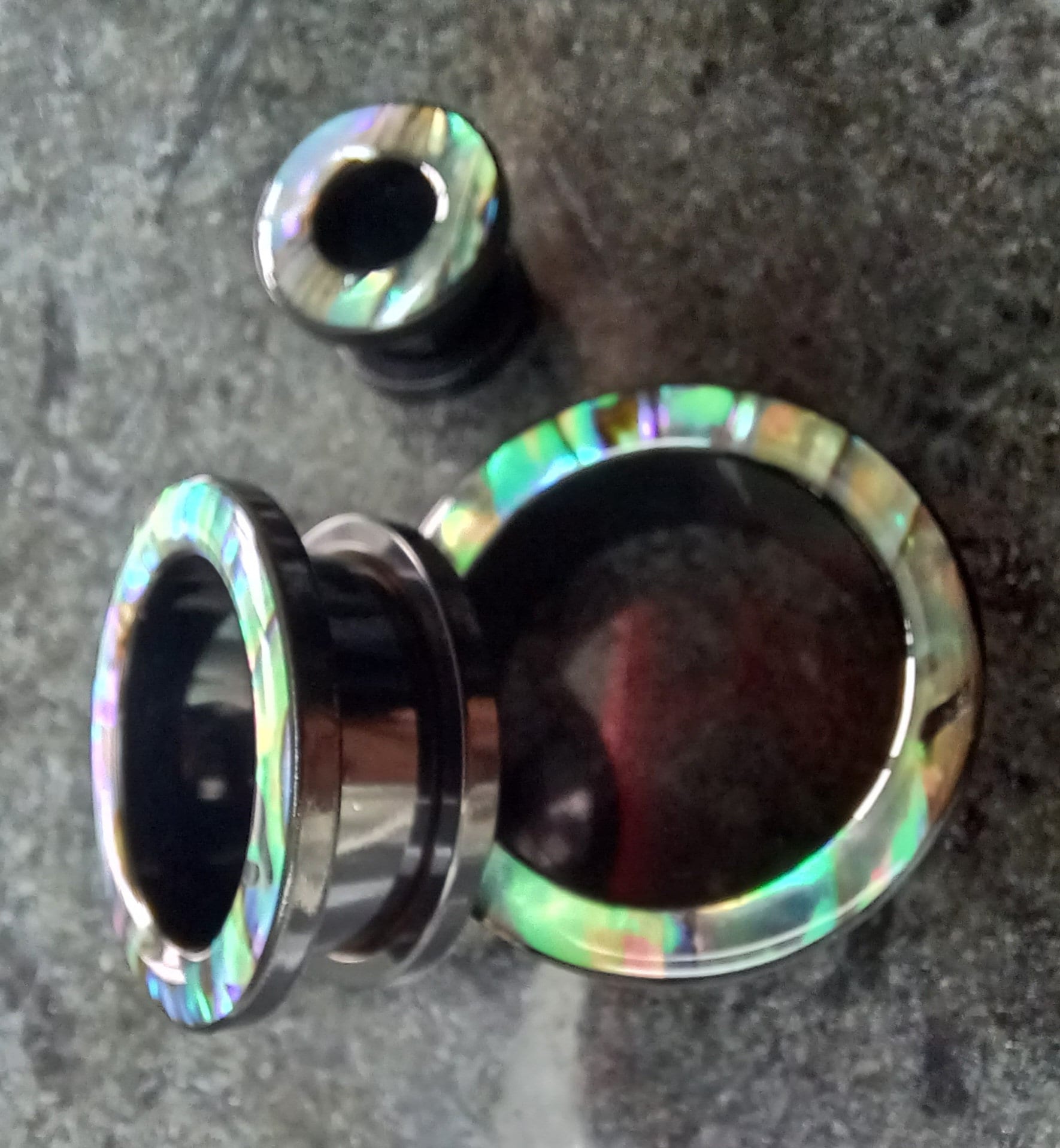 Black Titanium ION Abalone Shell Screw Ear Plug Plugs Surgical Steel ...