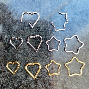 Beautiful Implant Grade Titanium Star or Heart Segment Ring Clicker 1.2mm 1mm Cartilage Piercing Gold or Silver Upper Ear Grade 23