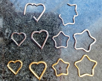 Beautiful Implant Grade Titanium Star or Heart Segment Ring Clicker 1.2mm 1mm Cartilage Piercing Gold or Silver Upper Ear Grade 23
