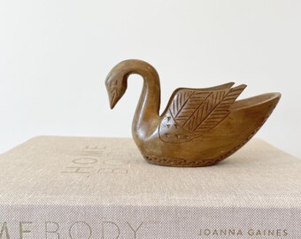 Vintage hand-carved wooden swan bowl
