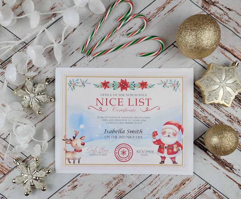 Nice List Certificate From Santa Claus Official Editable Template ...