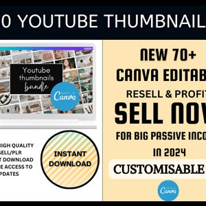 YouTube Thumbnail Templates | Lifestyle, Beauty & Fashion Any Niche | YouTube Templates Bundle | 70 Canva Templates