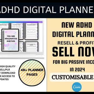 PLR Planner for ADHD 2023 and 2024, Canva Template Resell Rights, Commercial Use, Digital Planner, PDF Planner