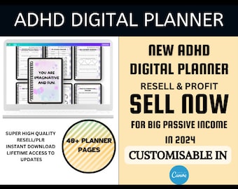 PLR Planner for ADHD 2023 and 2024, Canva Template Resell Rights, Commercial Use, Digital Planner, PDF Planner