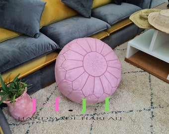 Light pink handmade moroccan pouf-Leather pouf- Ottoman pouf- Leather handmade footstool- Gift- furniture leather pouf- Pouf.