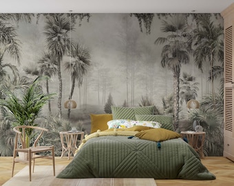 Mural de papel pintado de palmeras tropicales, paisaje de bosque exótico, autoadhesivo
