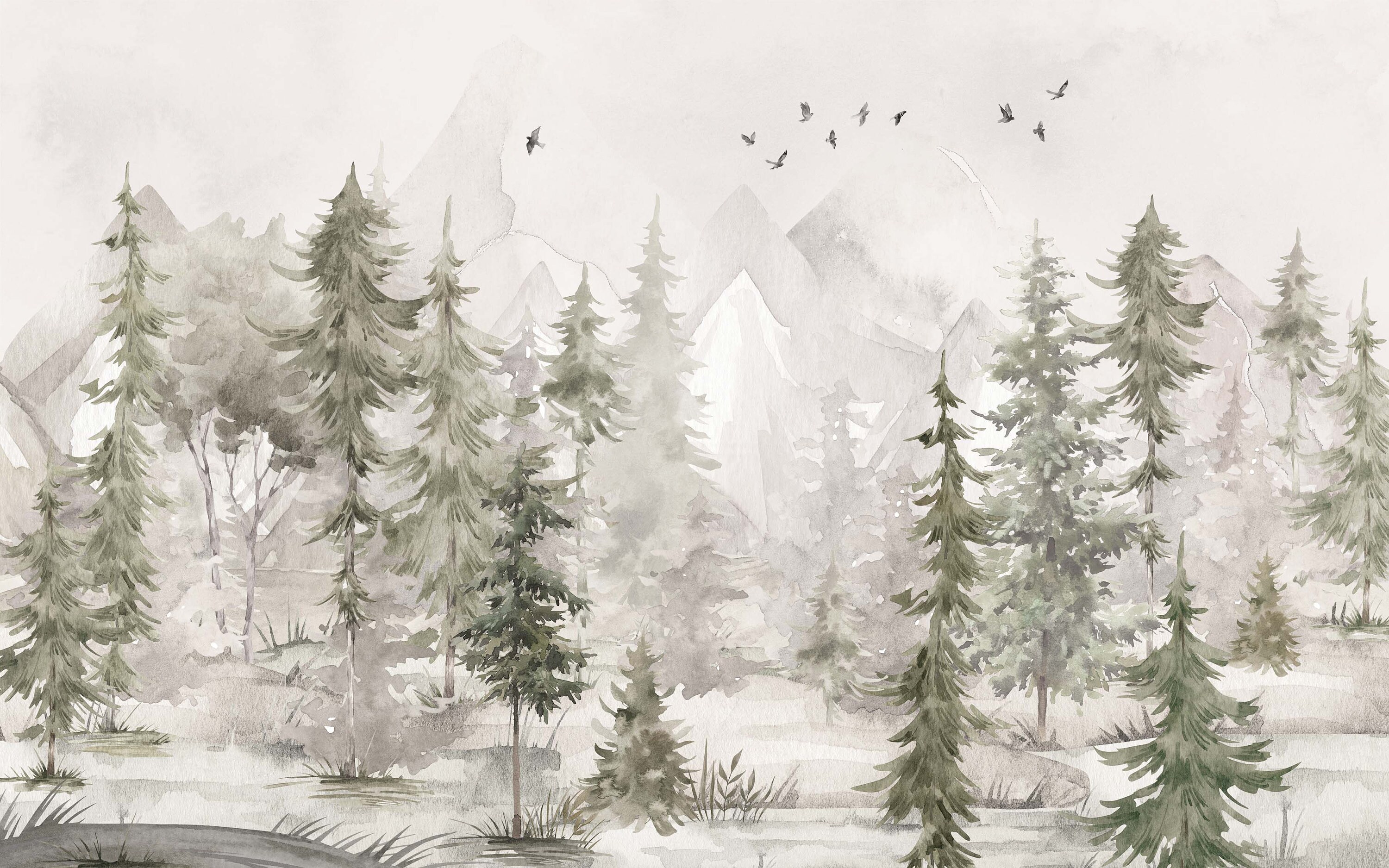 Watercolor Forest Wallpaper – Peel and Stick Pine Tree Mural - Etsy