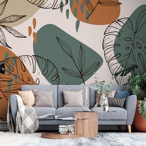 Tropical big leaf wallpaper-Trendy wall covering-Tropicalwallpaper-Leave wallpaper-Floralwallpaper-Livingroom wallpaper-Peelstick wallaper