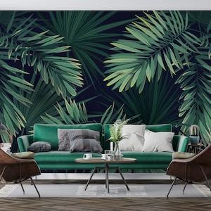 Dunkle Tropische Tapete, Schälen und Aufkleben Buntes Palmenblätter Wandbild, Botanische Abstrakte Kunst Selbstklebende Abnehmbare Tapete