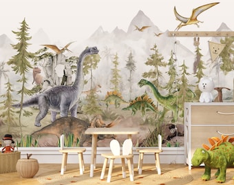 Jurassic Dinosaur Wallpaper Mural, Kids Dino Wall Decor, Peel and Stick