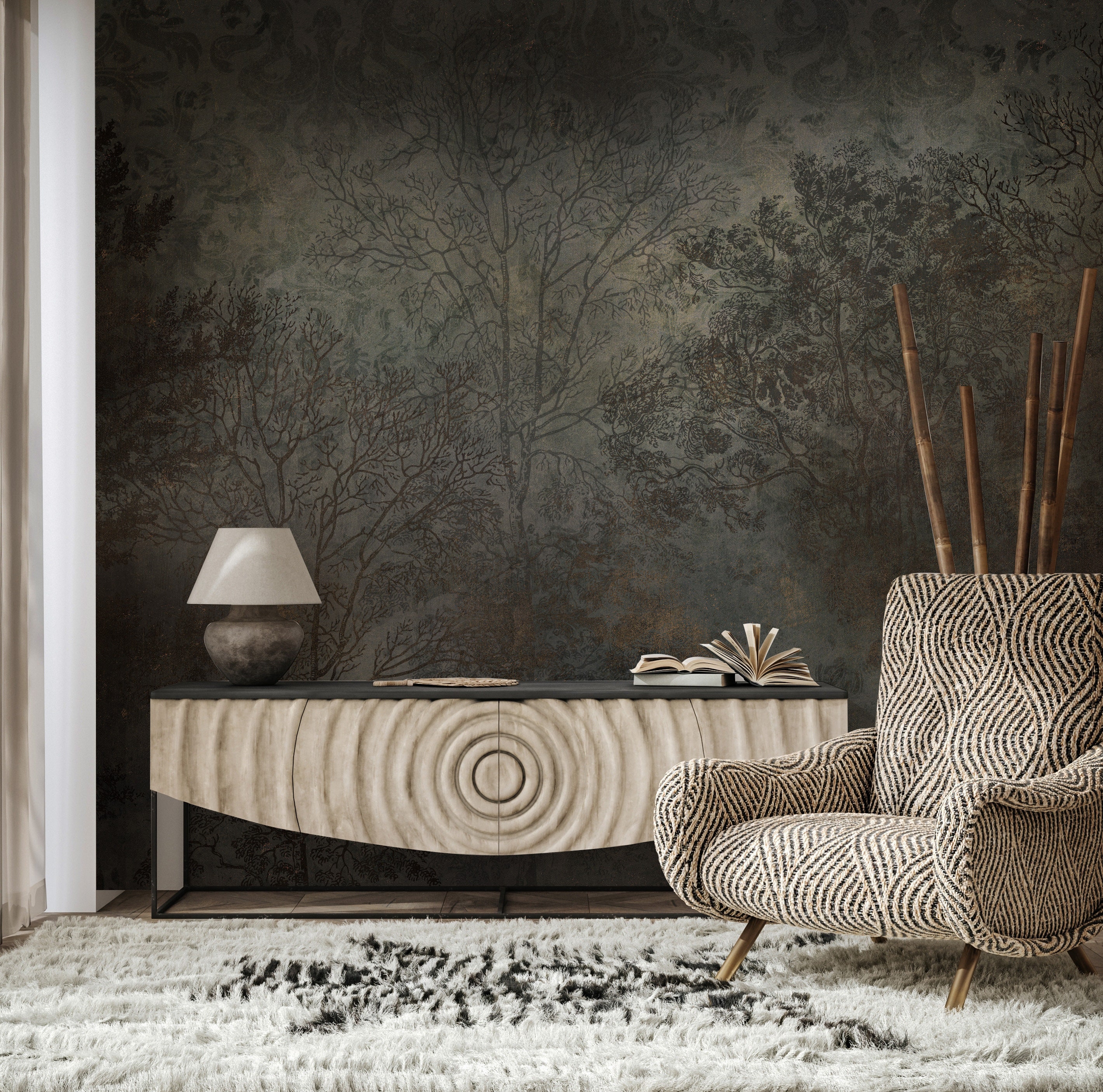 Dark Tropical Wallpaper Botanical Peel and Stick Wall Mural Self ...