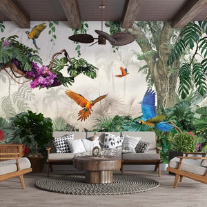 Rainforest Wallpaper, Tropical Wall Mural, Palm Tree Tropical Forest Peel and Stick, Self Adhesive Jungle Wallpaper-Customizable dimensions