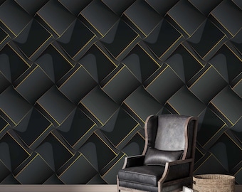 Black Geometric 3D Wallpaper, Abstract Peel and Stick Wall Mural