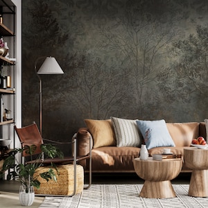 Dark Tropical Wallpaper Botanical Peel and Stick Wall Mural Self Adhesive Removable Wallpaper