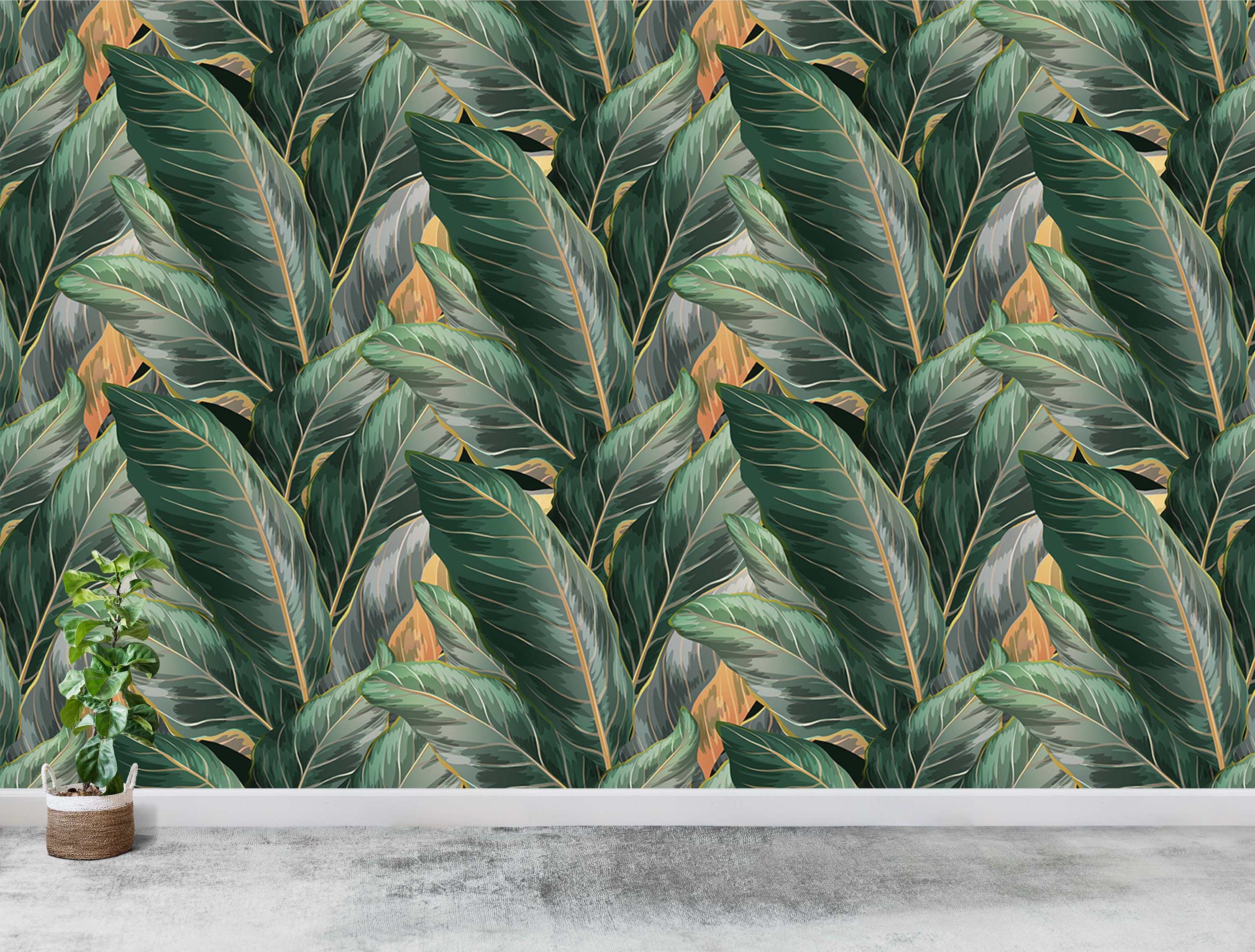 Tropical Leaf Wall Mural, Green and Yellow, Peel and Stick - Etsy