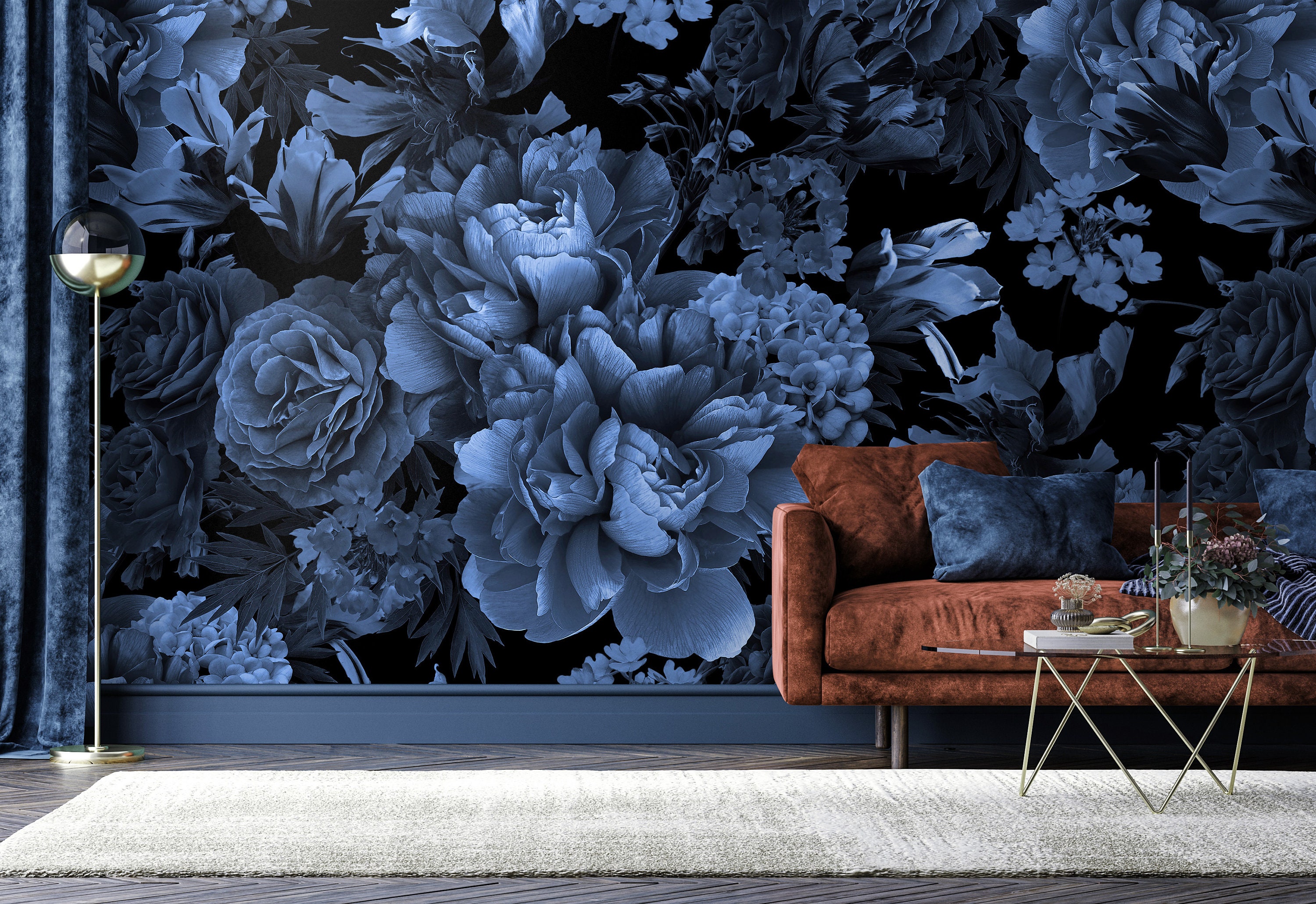 CDXNORA Photo Wallpaper Dark Blue 400×280cm Retro Flowers - View #4