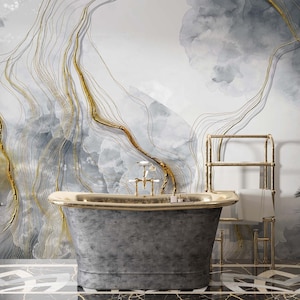 Marble Wallpaper, Gold and White Texture Wall Murals, Modern Marble Pattern Wallpaper,Marble Pattern Wall Covering Peel and Stick