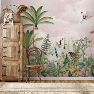 Tropical  Wallpaper- Peel and Stick - Vintage Forest Wallpaper-Pine Tree Wall Mural, Nursery Wall Mural-Chinoiserie Wallpaper