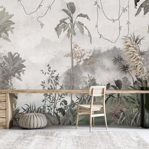 Boho Tropical Wallpaper - Palm Tree Wallpaper, - Bedroom Wallpaper Removable , Bohemian Wall Decoration Poster