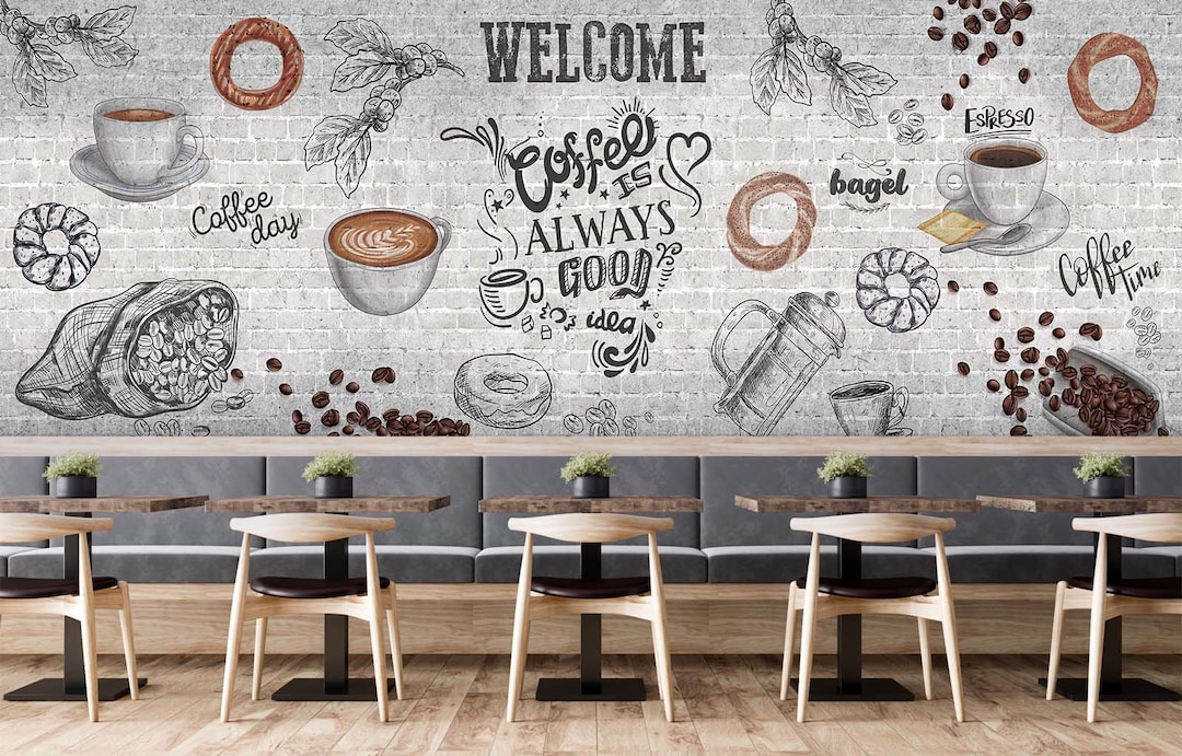 Coffee Art Wallpaper, Cafe Wallpaper, Art Wallpaper, Coffe Shop Wall