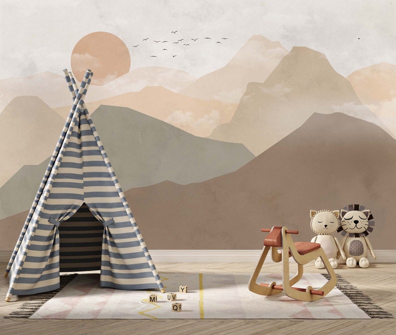 Watercolor Kids Wallpaper, Wall Mural Peel and Stick Wallpaper - Etsy