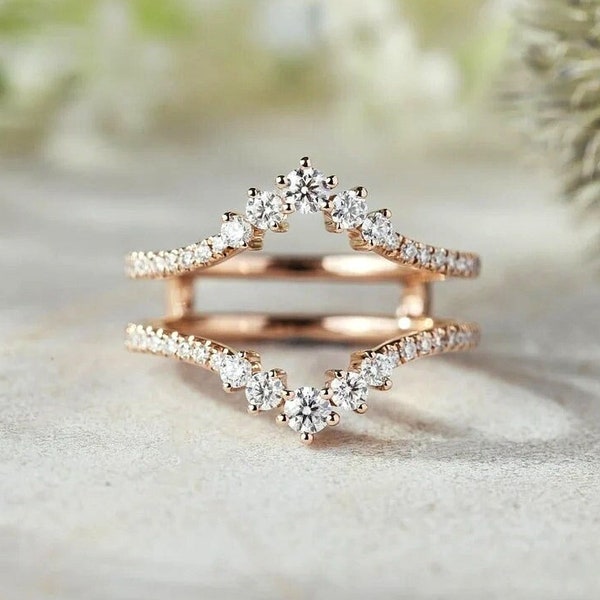 Moissanite curved wedding band Vintage Rose gold Diamond enhancer band Dainty Dedicate Promise Marriage Anniversary wedding Ring