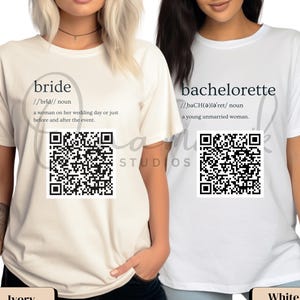 Tee Shirt for Bride Custom Bach Bridal Party T shirt for Bridesmaid Shirt Cotton T-shirt QR code Design Bachelorette Shirt for Wedding Party